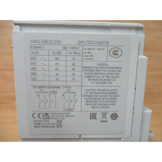 Allen Bradley 140G-G6C3-D10 Circuit Breaker 140GG6C3D10 Mounted - New No Box