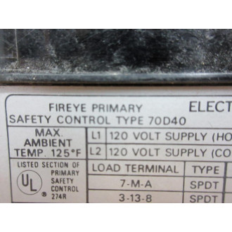 Fireye 70D40 Burner Control No Cover - Used
