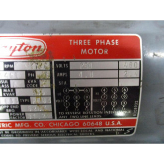 Dayton 3N333B Three Phase Motor - New No Box