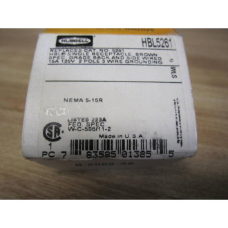 Hubbell HBL 5261 Single Receptacle HBL5261 15A 125V