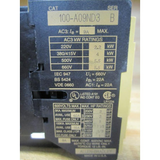 Allen Bradley 100-A09ND3 Contactor 100A09ND3 Series B Beige