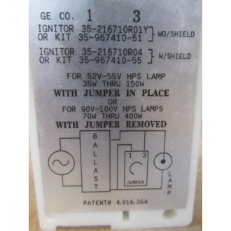 GE General Electric 35-216710R01Y GE Replacer HPS Ignitor 35216702R22 - New No Box