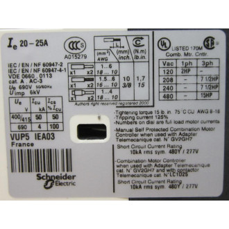 Telemecanique GV2-P22H7 Motor Circuit Breaker GV2P22H7