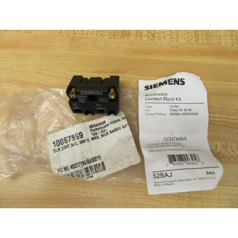 Siemens 52-BAJ Furnas Contact Block 52BAJ