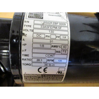 Bodine Electric 33A5FEPM-5F Gearmotor 33A5FEPM5F - Used