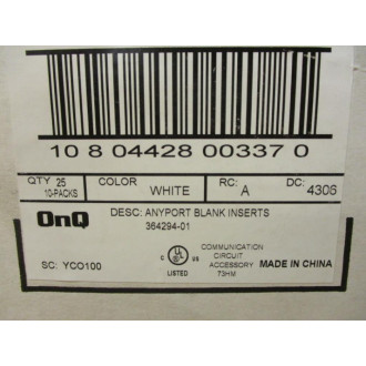 OnQ 364294-01 Blank Inserts 36429401 25-Packs Of 10