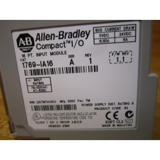 Allen Bradley 1769-IA16 Input Module 1769IA16 Sr.A-Rv.1-FW Rev:1.1 - New No Box
