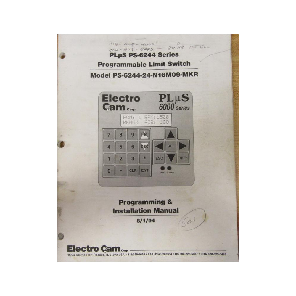 Electro Cam PS-6244 Manual PS6244 - Used