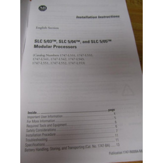 Allen Bradley 40072-090-01 SLC Modular Processors Installation (A) - Used