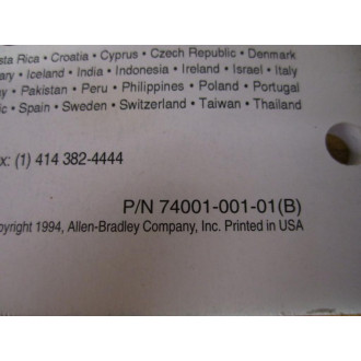 Allen Bradley 74001-001-01 Reference Manual 7400100101 74001-001-01 (B) - Used