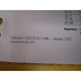 Allen Bradley 188747 Quick Start Guide For 1336 Plus II 188747 (05) - Used