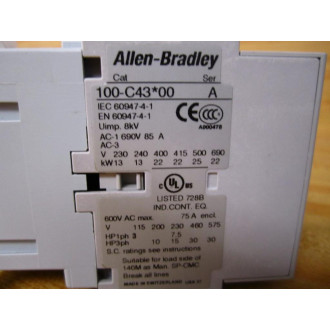 Allen Bradley 100-C43*00 Contactor 100-C43D10 Ser A - New No Box