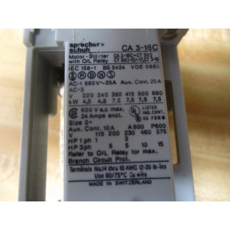 Sprecher + Schuh CA3-16-M40 Contactor CA3416M40 - Used