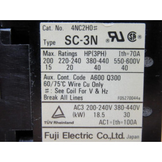 Fuji Electric 4NC2H0 Contactor SC-3N - New No Box