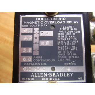 Allen Bradley 810-A04C Relay 810A04C Cracked Mounting Corner