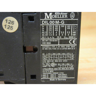 Klockner Moeller DIL00M-G-24VDC Contactor DIL00MG24VDC - New No Box
