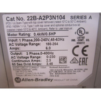 Allen Bradley 22B-A2P3N104 POWER FLEX 40 AC Drive Series A