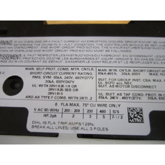 Siemens 3RV1021-1HA10 3P Circuit Breaker 3RV10211HA10