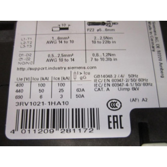 Siemens 3RV1021-1HA10 3P Circuit Breaker 3RV10211HA10