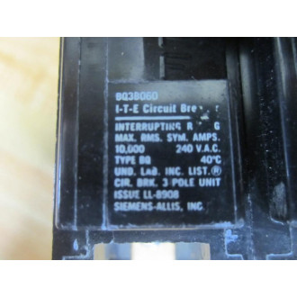 Siemens BQ3B060 ITE Circuit Breaker 60A 3P - Used