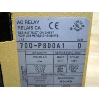 Allen Bradley 700-P800A1 Control Relay 700P800A1 Series D - Used