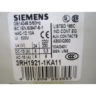 Siemens 3RH1921-1KA11 Auxiliary Contact 3RH19211KA11 - New No Box