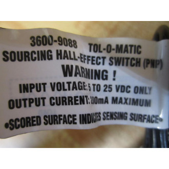 Tol-O-Matic 3600-9088 Sensor 36009088 5 M Cable - New No Box