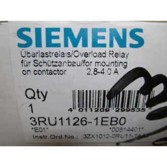 Siemens 3RU1-126-1EB0 Overload Relay 3RU11261EB0