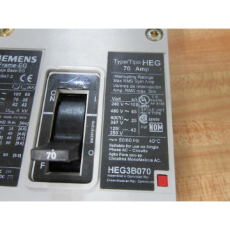 Siemens HEG3B070 70A Circuit Breaker HEG3B070L - Used