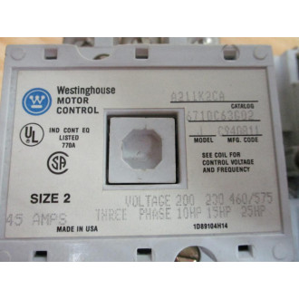 Westinghouse A211K2CA Reversing Contactor - Used