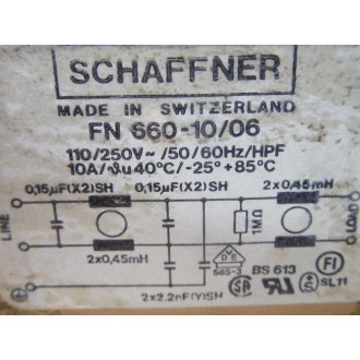 Schaffner FN-660-1006 Power Line Filter FN6601006 - Used