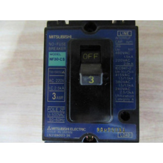Mitsubishi NF30-CS Circuit Breaker 3 Amp 3 Pole - Used