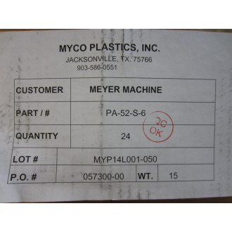 Myco Plastics PA-52-S-6 Conveyor Tray PA52S6 - New No Box