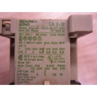 Sprecher + Schuh CA3-12-CT-3K Motor Starter CA312CT3K - Used