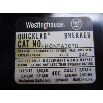 Westinghouse HQNPA3070 Circuit Breaker