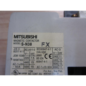 Mitsubishi SN38CXAC230V Contactor S-N38 - Used