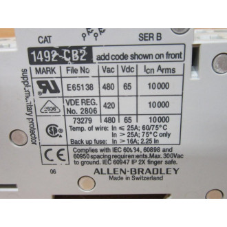 Allen Bradley 1492-CB2-F200 Circuit Breaker 1492CB2F200 - Used