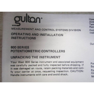 West Instrument 800M Mounting Box For Controller Model 800M