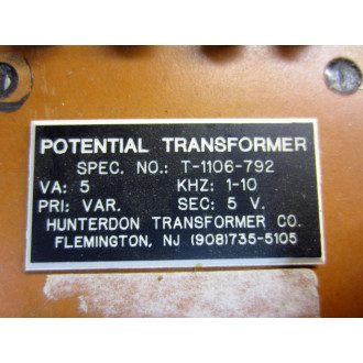Hunterdon Transformer T-1106-792 Potential Transformer T1106792 - New No Box