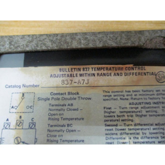 Allen Bradey 837-A7J Temperature Control Switch 837A7J - New No Box