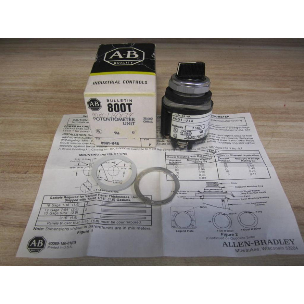 Allen Bradley 800T-U46 Potentiometer Unit 800TU46 Ser. P