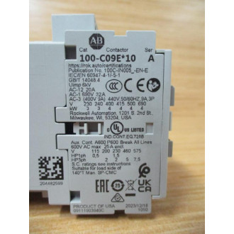 Allen Bradley 100-C09EJ10 Contactor 100C09EJ10 Mounted - New No Box