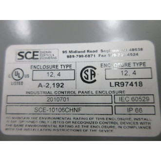 Saginaw Control & Engineering SCE-10106CHNF Electrical Enclosure SCE10106CHNF W 2x Cable Glands - Used