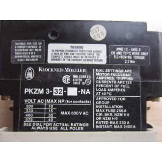 Klockner-Moeller PKZM3-32-NA Starter PKZM332NA - Used