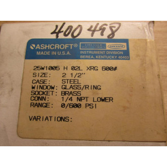 Ashcroft 25W1005-H-02L-XRG-600 Pressure Gauge 25W1005-H-02L