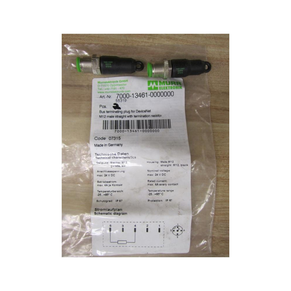 Murr Electronik 7000-13461-0000000 Bus Terminating Plug (Pack of 2)