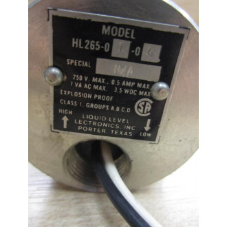 Liquid Level Electronics HL265-01-04 Liquid Level  & Flow Switch HL2650104 - Used