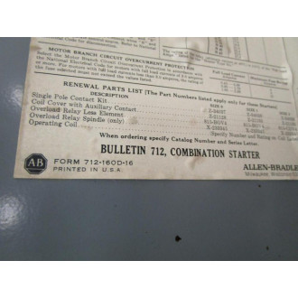 Allen Bradley 712-CAB26 Combination Starter Cabinet Only - New No Box