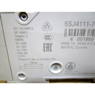 Siemens 5SJ4111-7HG41 Circuit Breaker 5 Amp 5SJ41117HG41 - New No Box