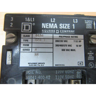 Square D 8536-SCO3S Contactor 8536-SC03S - Used